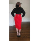 Vintage 1980s Red Wool Knee Skirt Guy Laroche Boutique Paperbag Waist + Belt