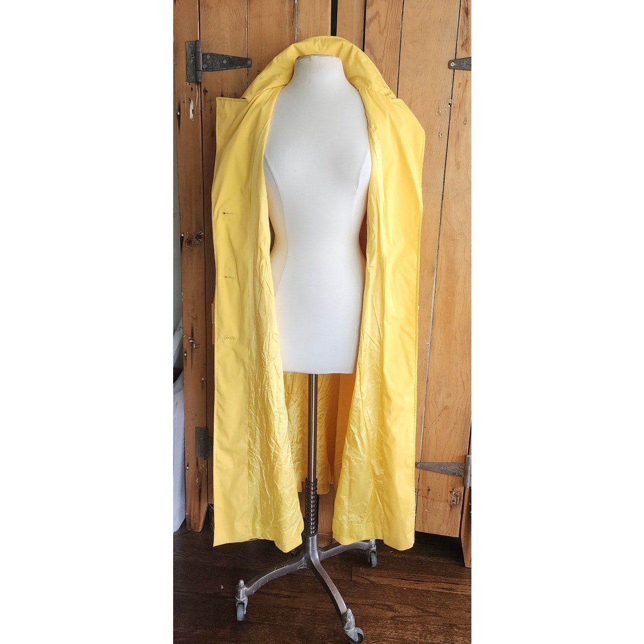 Vintage 70s Yellow Trench Coat Double Breasted Raincoat / S