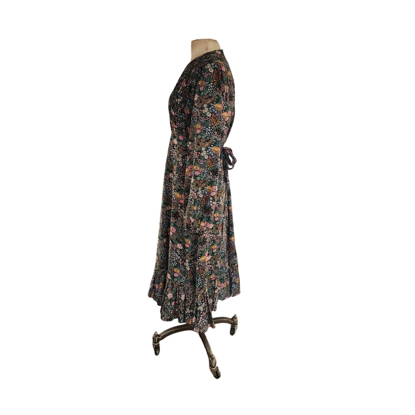 Vintage 70s Floral Print Boho Dress Long Sleeves Leslie J / M