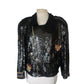 Vintage 80s Bomber Jacket Black Sequins Gold Eagle Motorcycle Patches Neiman Marcus / L