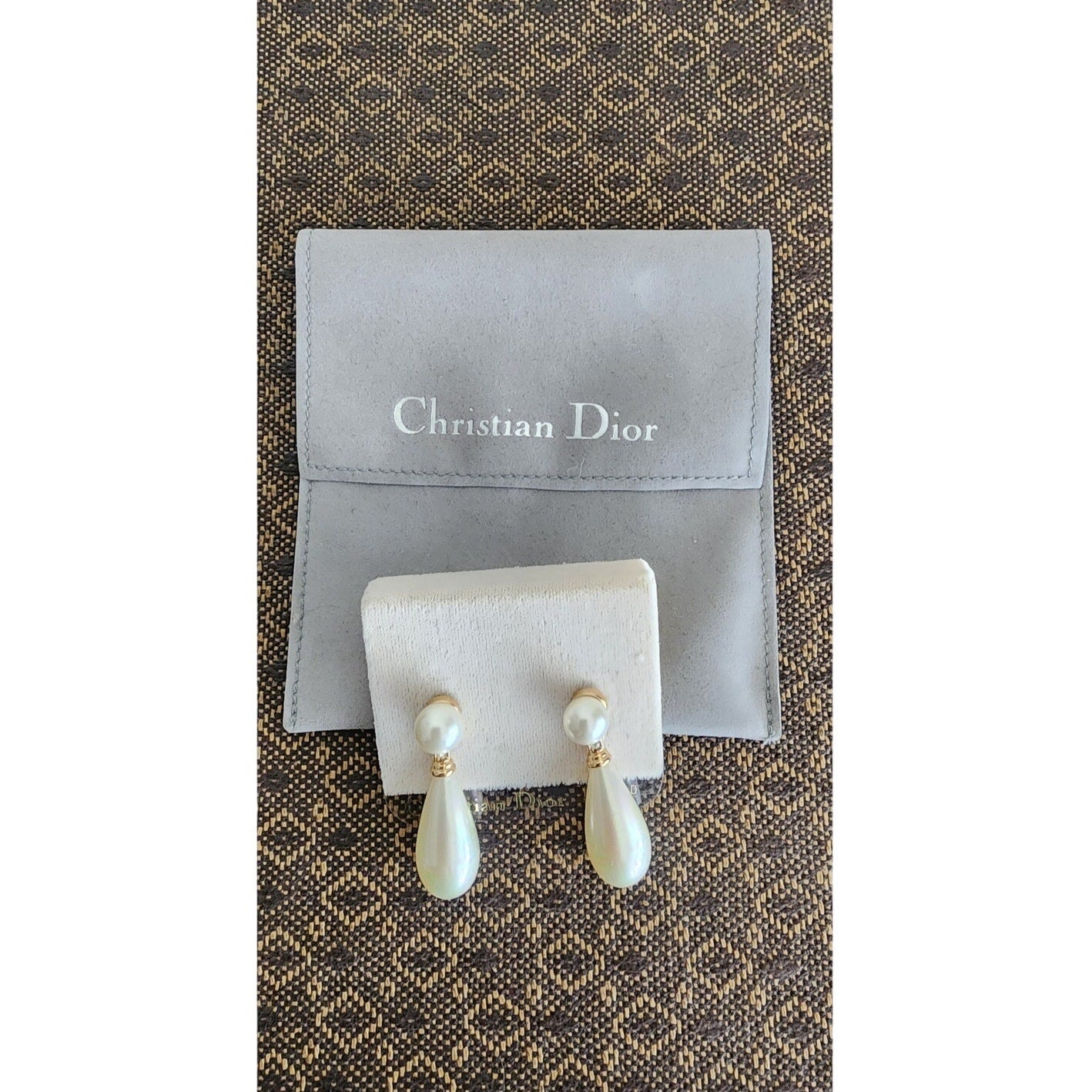 Vintage 90s Christian Dior Earrings Pearl Drops Dangly NWT / NOS