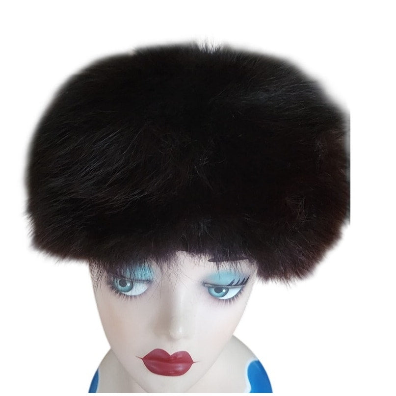 Vintage 1960s Fur Hat Black Fox Tam Beret Marshall Fields