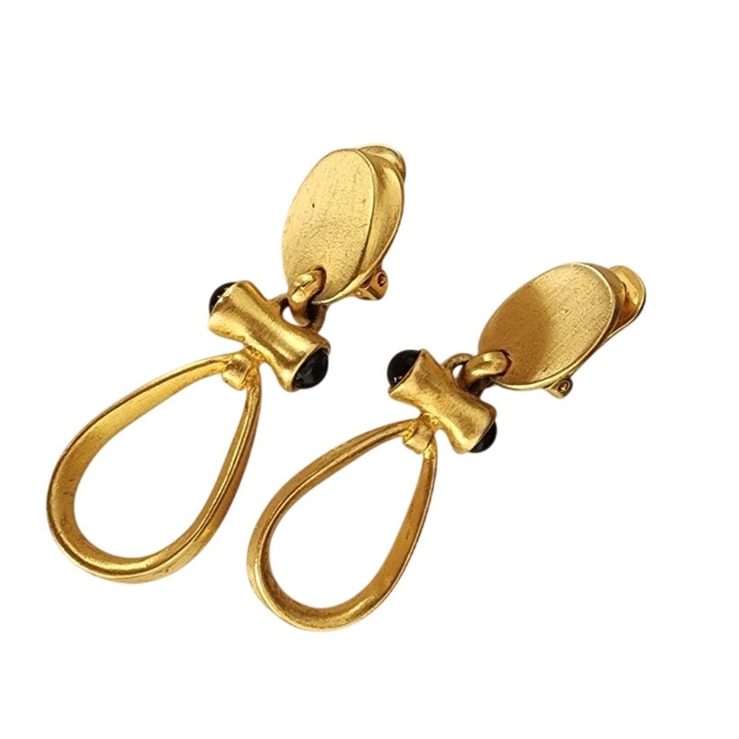 Vintage Gold and Black Teardrop Clip-On Earrings 80s 90s Etruscan Revival