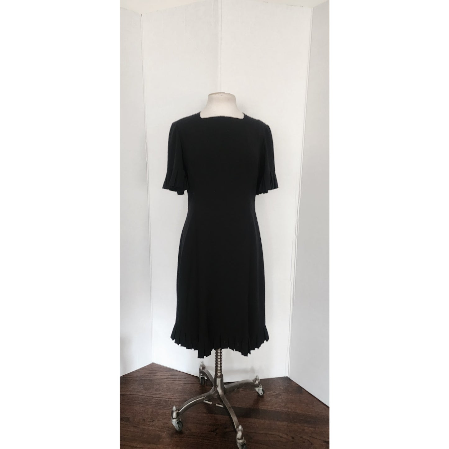 Vintage 60s Sorelle Fontana Dress Black Rayon Crepe w/Pleated Fringe Italian Designer