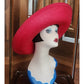 Vintage 80s Kokin New York Hat Wide Brim Sun Straw Fuchsia Black Summer Vacation Resort Oversized