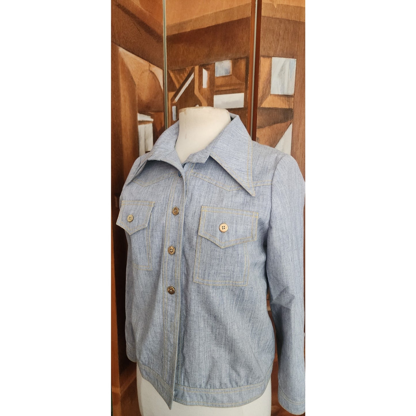 Vintage 70s S Howard Hirsh Jacket Blue Denim Shirt Country Western Cowgirl