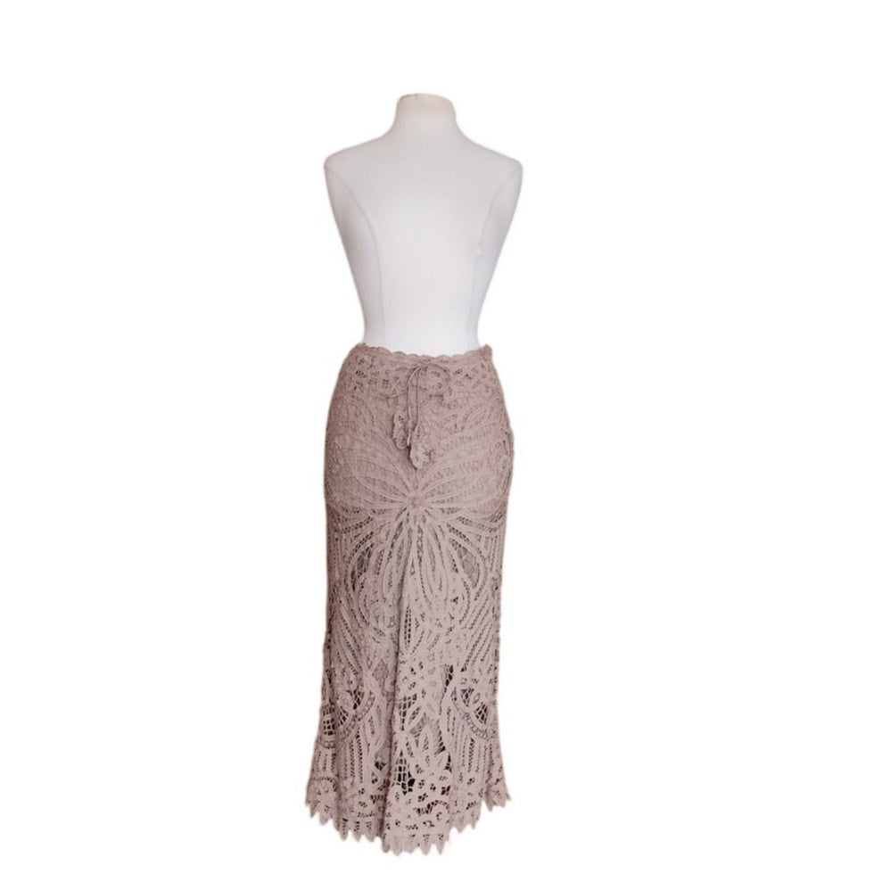Vintage Y2K Beige Lace Maxi Skirt Boho Chine Collection / S