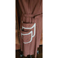 Vintage 40s Belted Day Dress in Brown & White Trim Unusual Double Pocket Design by Dawncrest