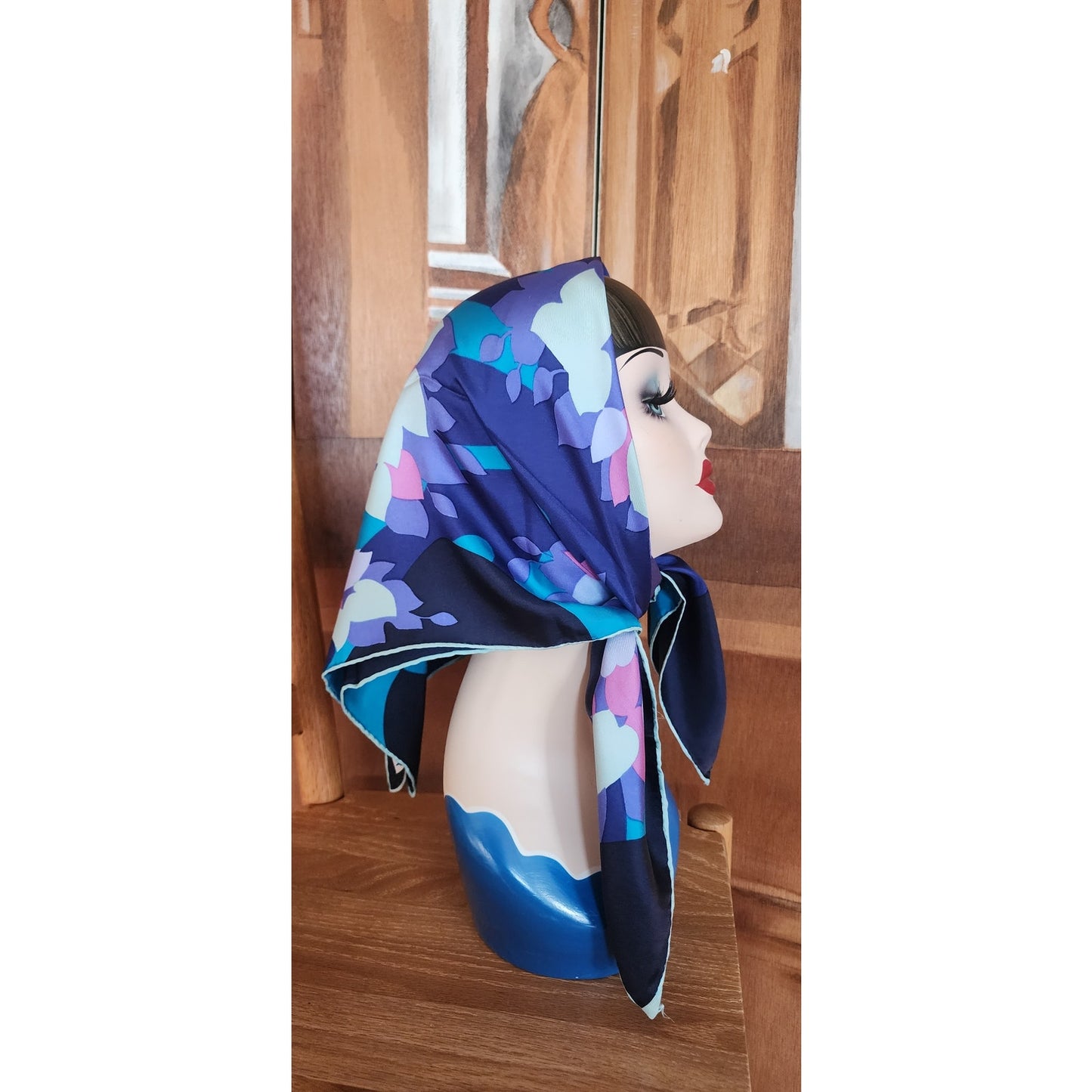 Vintage Givenchy 80s Silk Square Scarf Blue Purple Pink Floral Designer Scarf