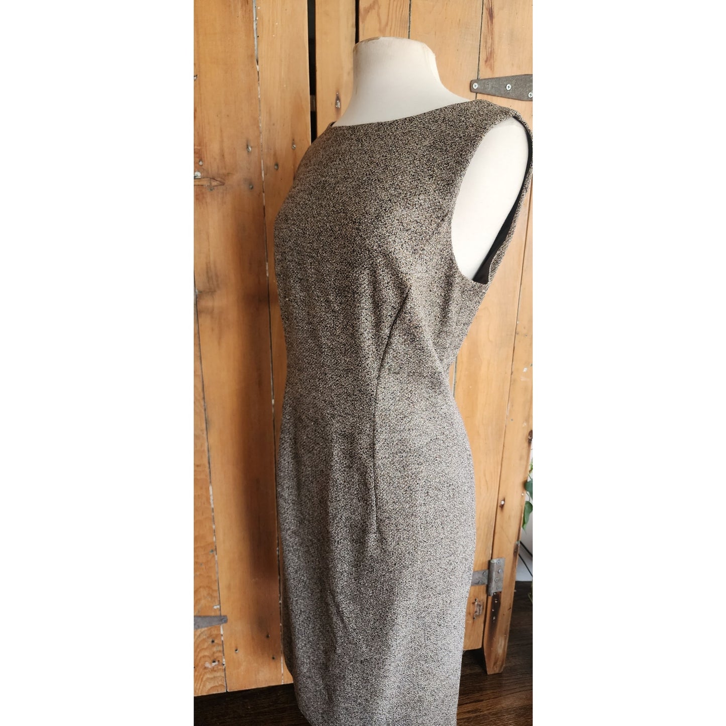 Vintage ESCADA Dress + Jacket Suit Set Alpaca Blend Wool Tweed Striped Mink Fur Trim / L