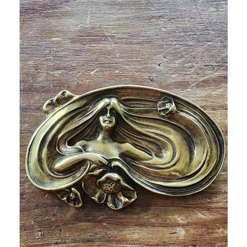 Vintage Mucha Style Brooch Pin Art Noueau Goldtone MMA