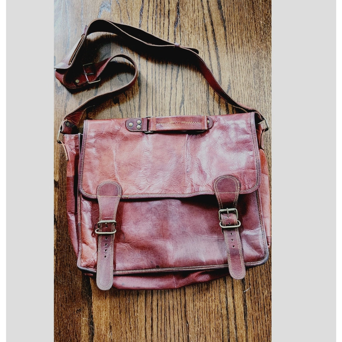 Vintage Brown Leather Messenger Bag Satchel