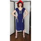 Vintage 40s Navy Blue Dress Beaded Rayon
