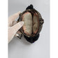 Antique Black Beaded Bag Colorful Flowers Ornate Metal Clasp AS IS