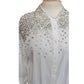 Alice + Olivia White Shirt Embellished Silver Rhinestone Crystal Beads Long Sleeve Button Down