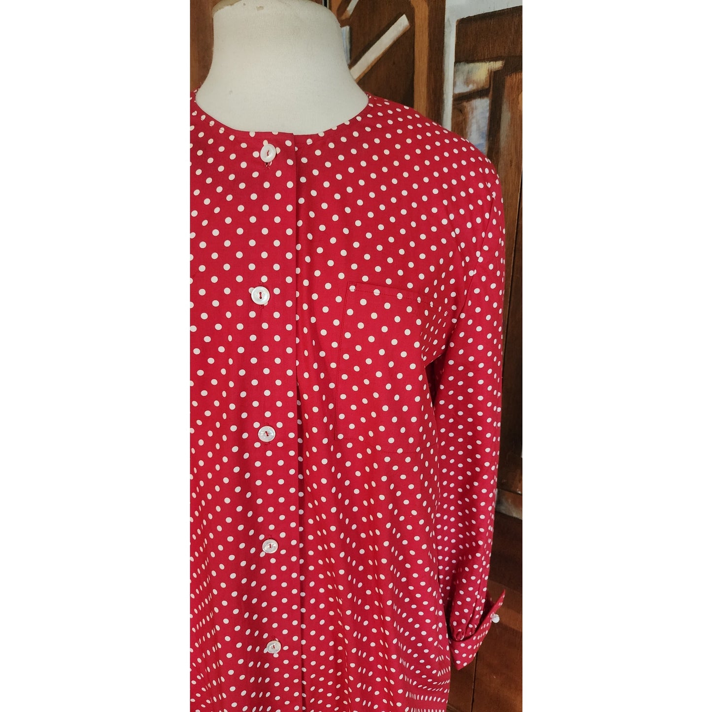 RARE Vintage Charvet Paris Red Polka Dot Ladies Shirtdress / M