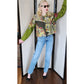 90s Cropped Blazer Novelty Print Sante Fe Style Village Cotton Canvas