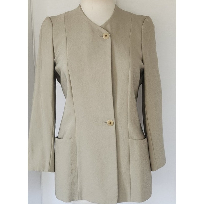 Vintage 90s Pant Suit Beige Cotton Rayon Joan & David / Small