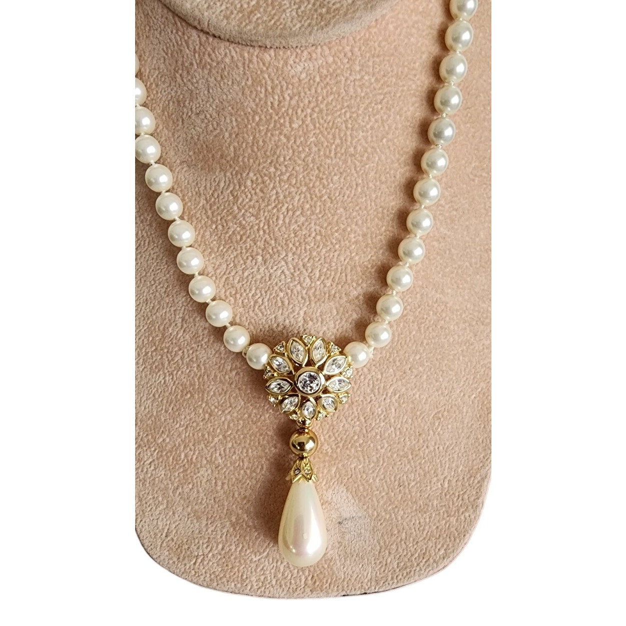 Vintage Christian Dior Necklace Clip Earrings Set Pearl Bead + Gold