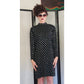Vintage 80s Rhinestone Beaded Dress Black Long Sleeves by Richilene / M