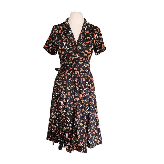 COLLECTIF Retro 50s Style Shirtdress Rockabilly Dancing Dress Mushroom Butterfly Print