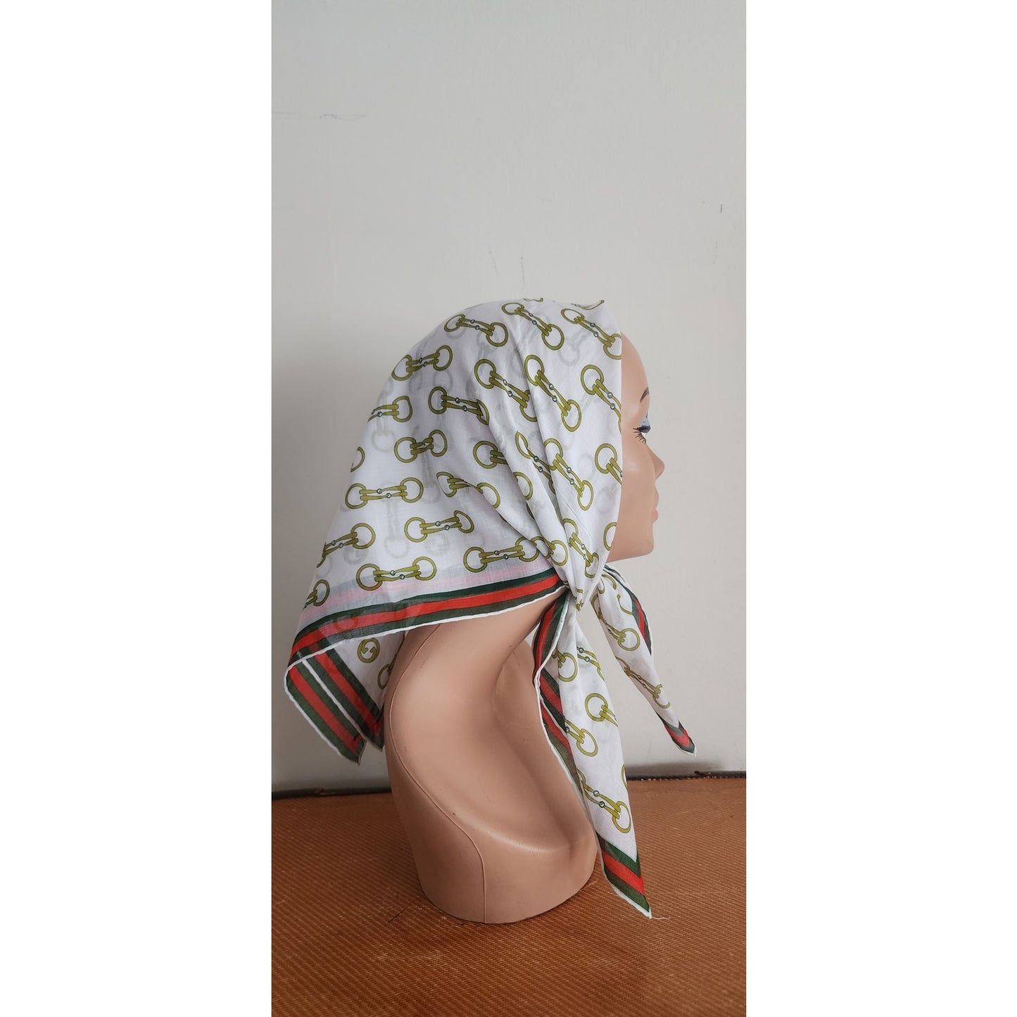 Vintage 1970s Gucci Scarf Cotton Print Horsebit Equestrian Pattern