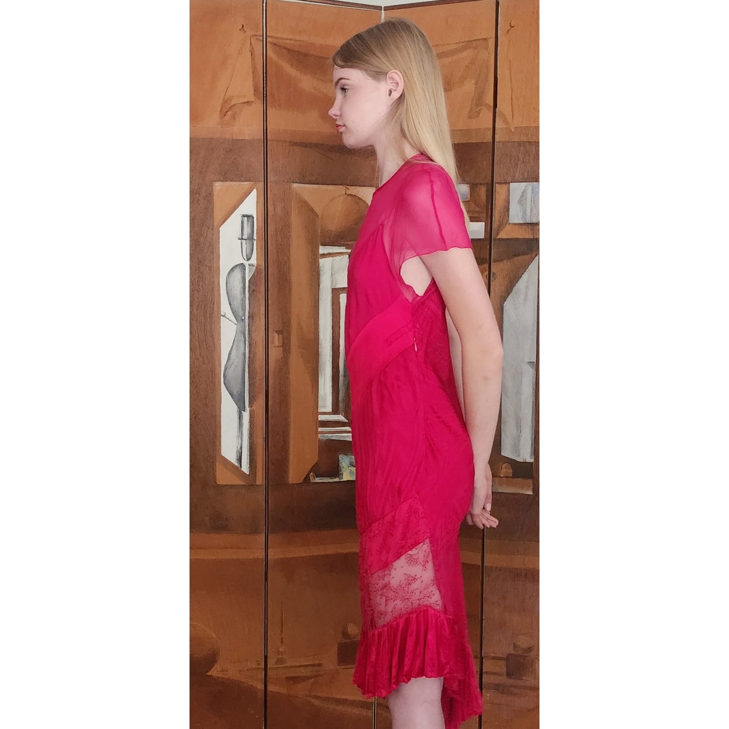 2018 Givenchy Runway Sample Dress Asymmetric Handkerchief Fuchsia Mesh Lace
