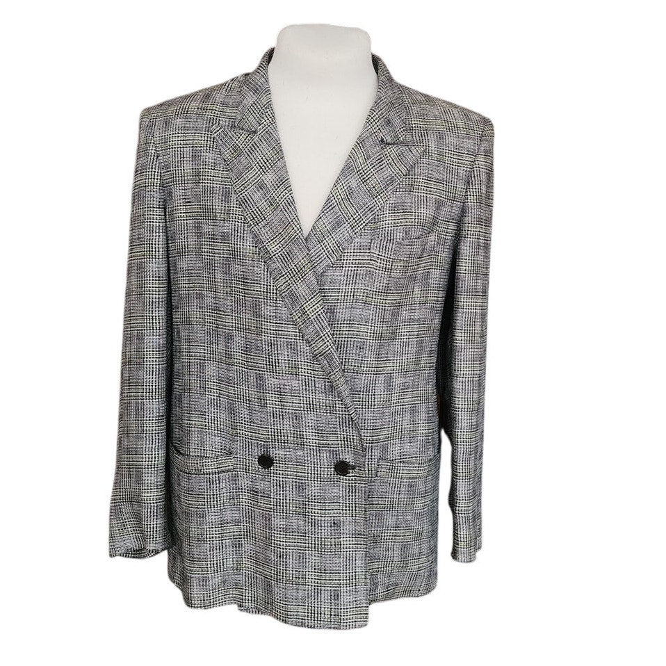 Vintage 80s Gucci Mens Blazer Gray Plaid Linen Double Breasted Sz 48