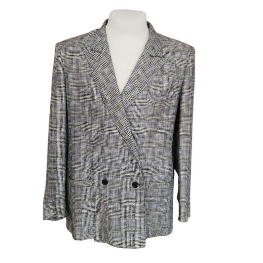 Vintage 80s Gucci Mens Blazer Gray Plaid Linen Double Breasted Sz 48