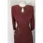 Vintage 1940s Beaded Dress in Brown Copper Crepe w/Keyhole Small