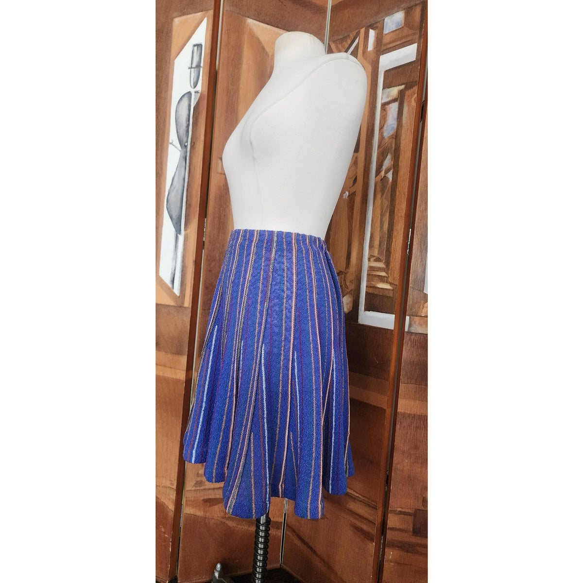 Vintage 1980s Missoni Set Knit Camisole Top Pleated Skirt Blue Stripe I Magnin