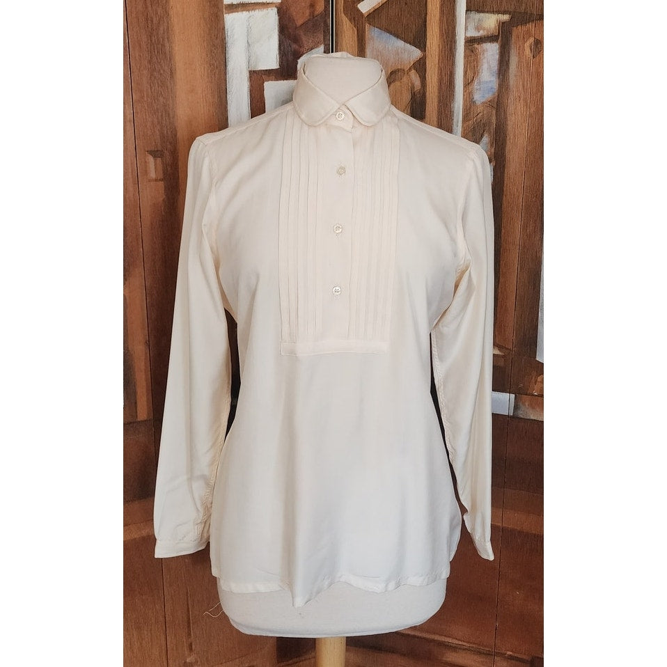Vintage 80s BURBERRYS Cream Silk Blouse Pleated Front / M
