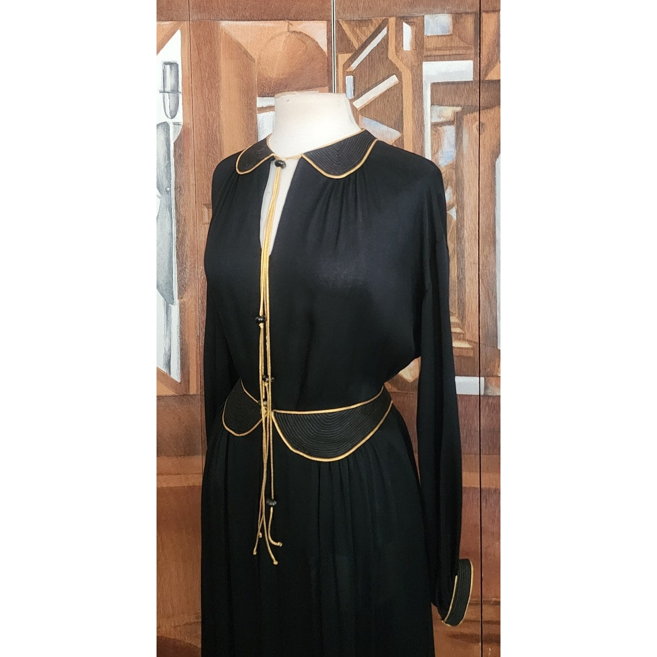 Vintage 1970s Geoffrey Beene Ensemble Maxi Skirt Boho Blouse Evening Set Black Gold