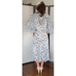 Vintage 1980s Diane Freis Fishtail Skirt Blouse Set Black White Georgette Graphic Print