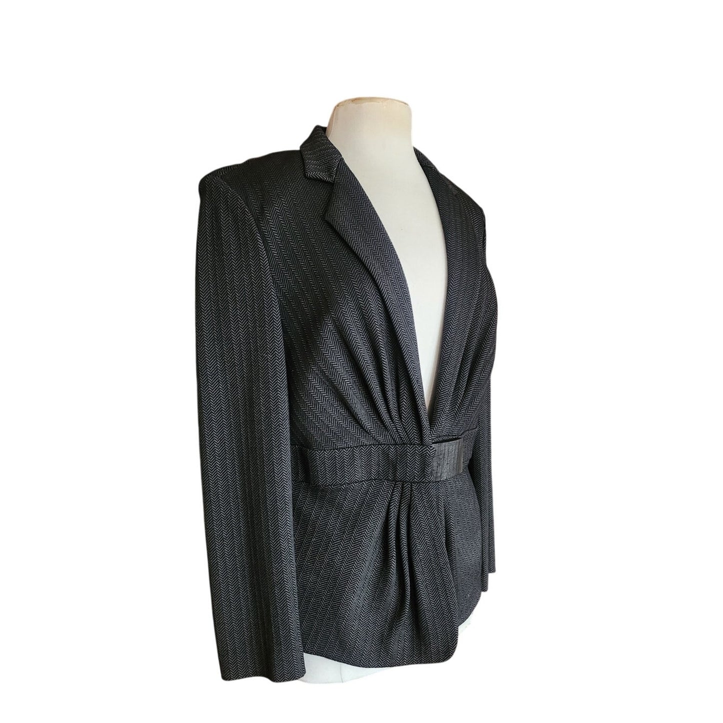 Vintage 2000s  Y2K Armani Blazer Gray Herrinbone Wool Fitted Jacket Buckle Closure