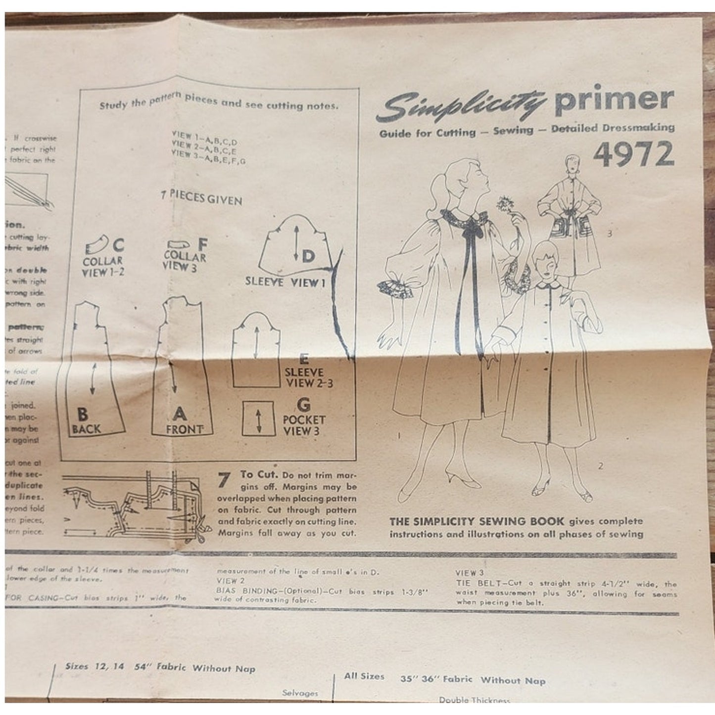 Vintage 1950s Sewing Pattern ORIGINAL: Duster Robe Housecoat Simplicity 4972