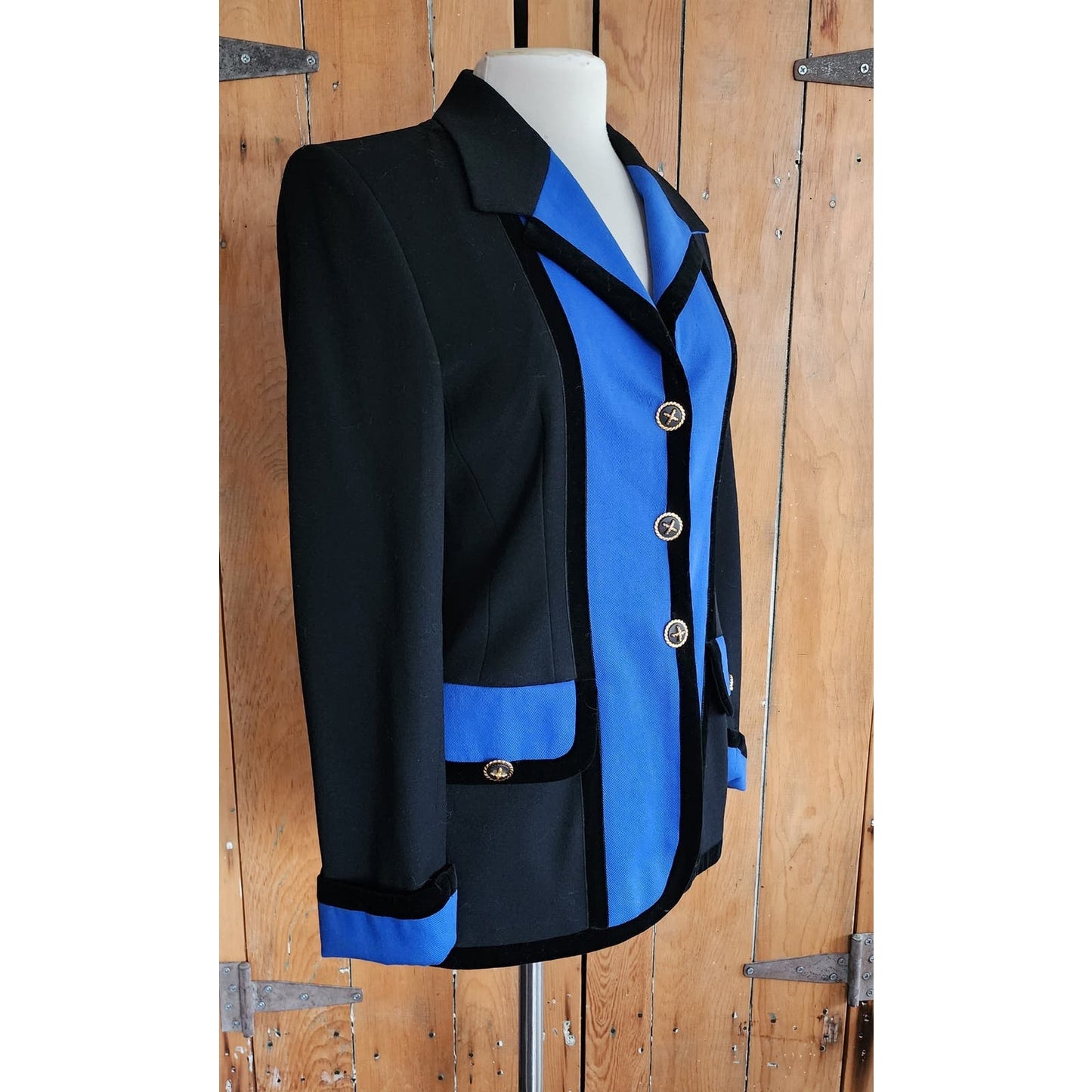 Vintage 80s Blazer Escada Black and Blue Wool