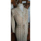 Vintage 1970s Cream Knit Maxi Dress Openwork Crochet Liner Long Sleeved Belted