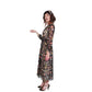 Vintage 1970s Dark Floral Print Dress Gauzy Maxi Sash Tie Belt