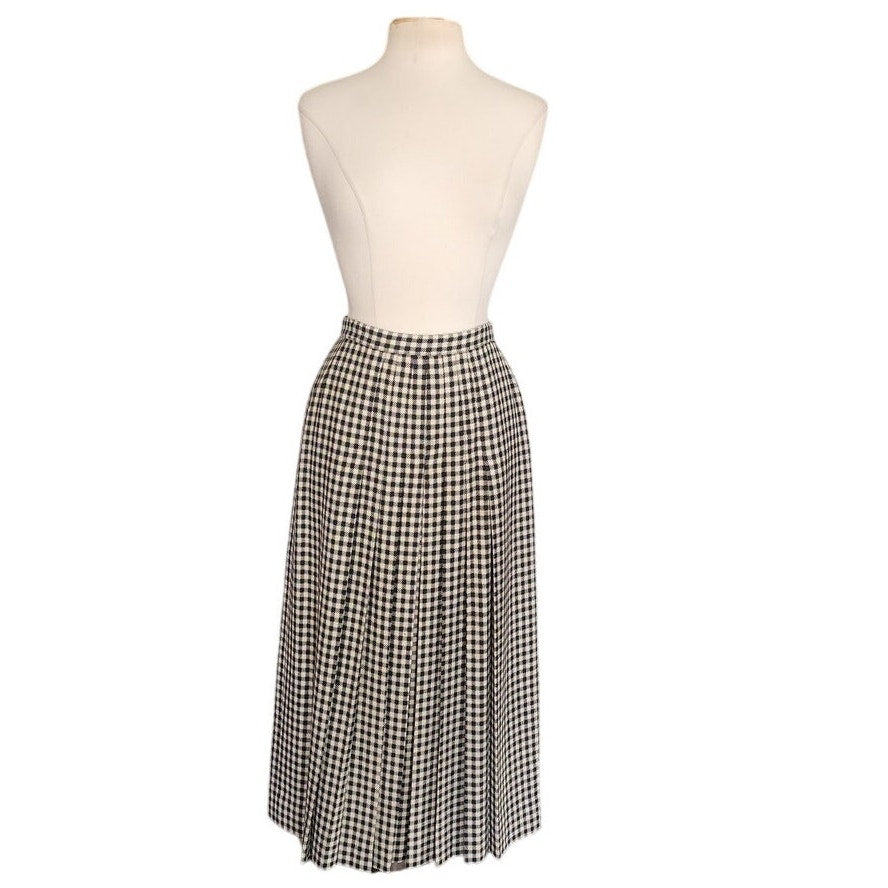 Vintage 1970s Long Skirt Houndstooth Wool High Waisted Pleated / S