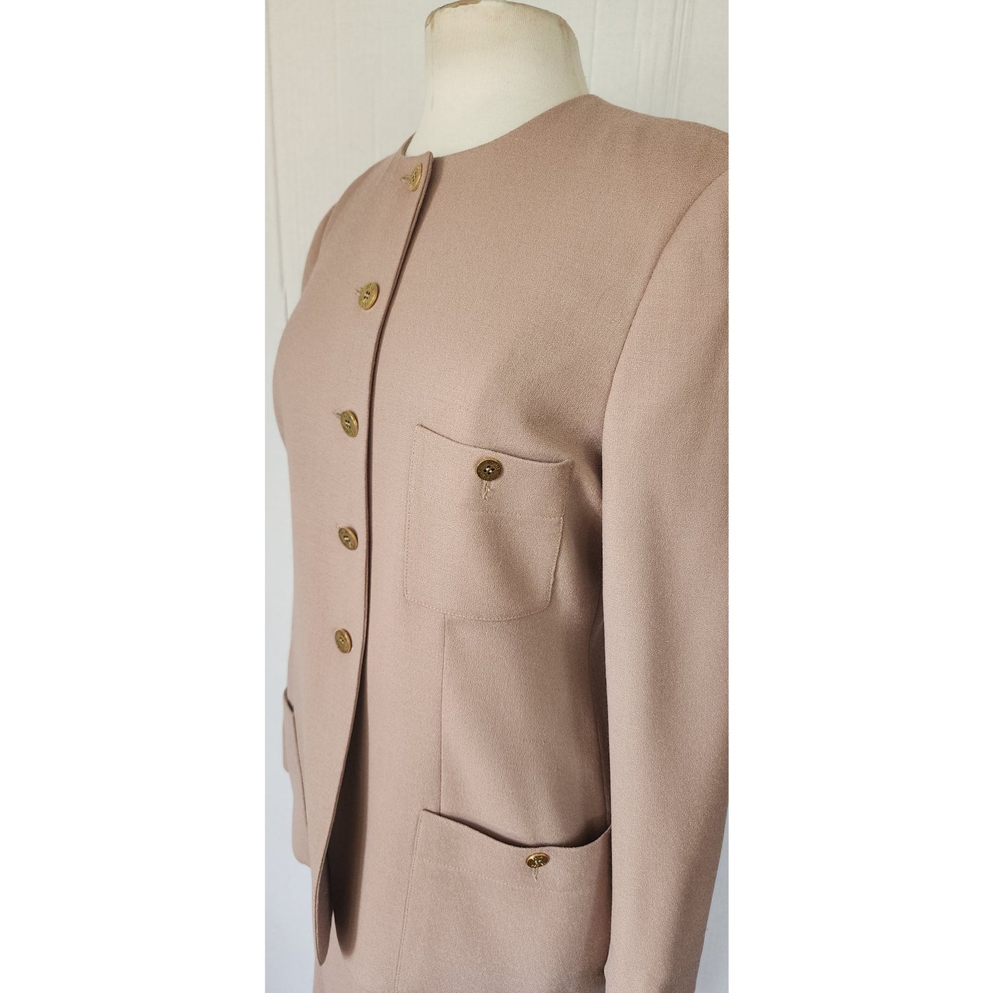 Vintage 90s Sonia Rykiel Skirt Suit Beige Wool / M