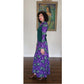 Vintage 70s Maxi Dress Purple & Green French Toile Print Baroque Rococo