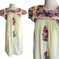 Vintage 60s Mexican Dress Floral Embroidery Pale Yellow