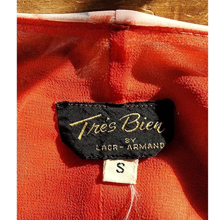 Vintage 70s Wrap Style Blouse Butterfly Sleeves Red Peach Floral Print