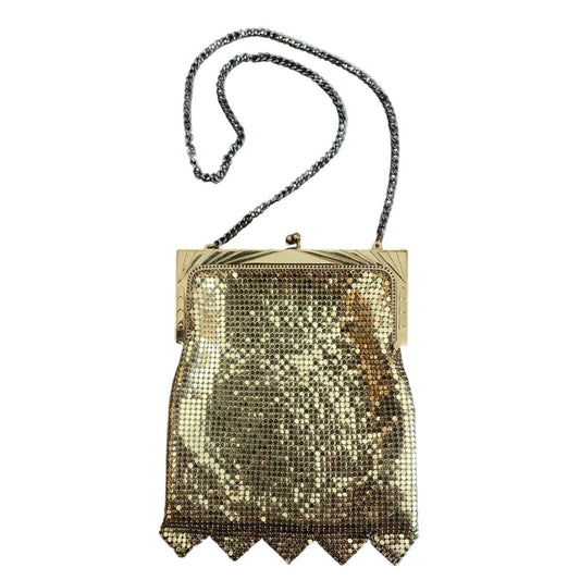 Vintage 1950s Whiting Davis Bag Gold Mesh Evening Party Purse Zigzag Hem Art Deco