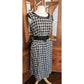 Vintage 50s Cotton Print Dress Black White Check Belted / M to L
