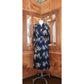 Vintage 40s Rayon Print Midi Dress Navy Blue Painterly Print / S