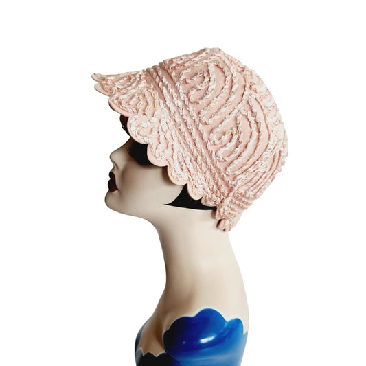 Vintage Pink Cloche Hat Beaded Wool 60s Does 20s Style Neco
