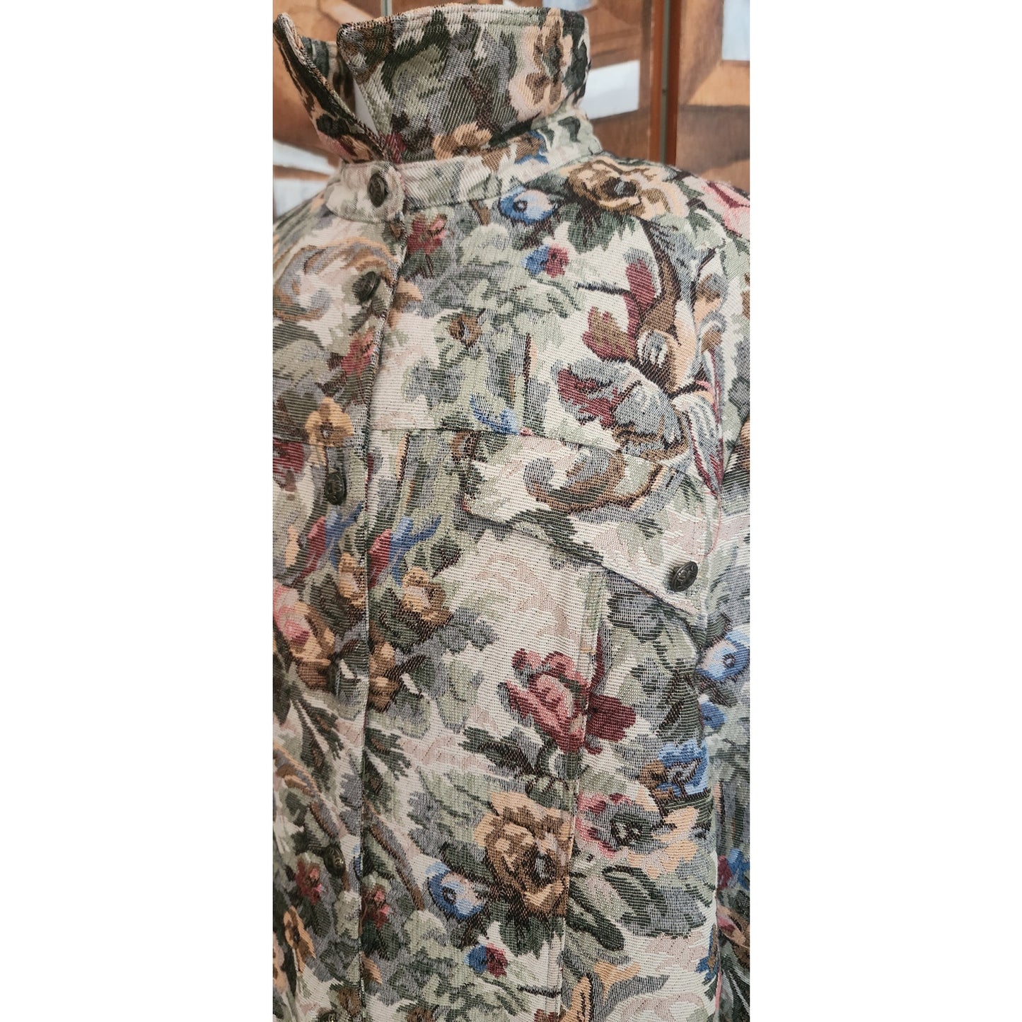 Vintage 1990s Tapestry Weave Jacket Maison Christina Floral Print Button Down