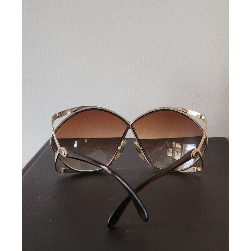 Vintage 1970s 1980s Christian Dior 2056 Butterfly Sunglasses Gold Frame